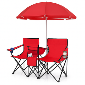 Conjunto Duo Luxo Outdoor – Cadeiras Dobráveis com Guarda‑Sol e Cooler Integrado