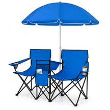 Conjunto Duo Luxo Outdoor – Cadeiras Dobráveis com Guarda‑Sol e Cooler Integrado